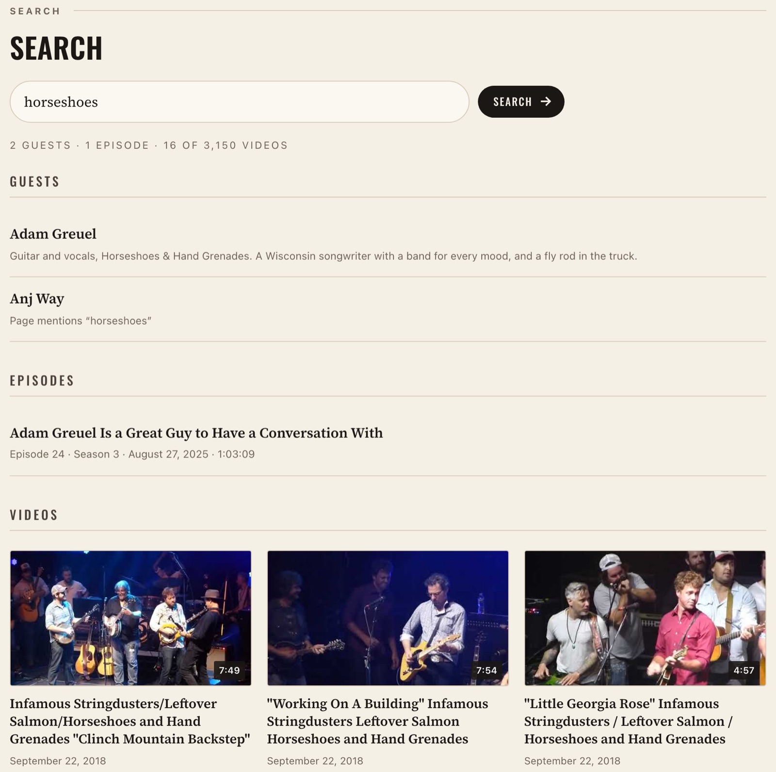 Search results for horseshoes: two guests, one episode, and 16 of 3,150 videos.